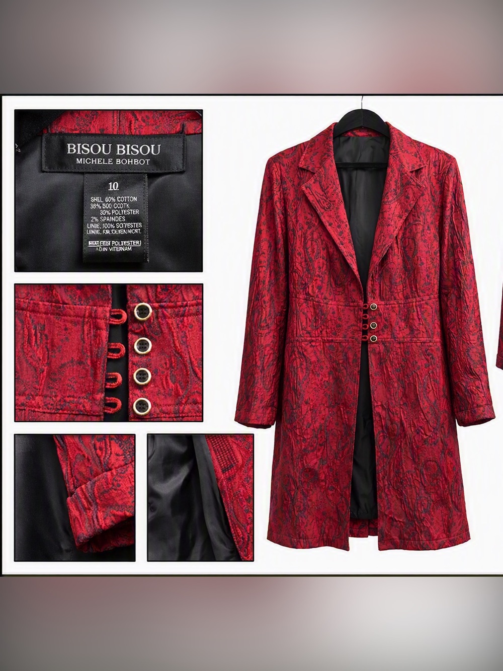 Bisou Bisou Michele Bohbot Textured Brocade Evening Coat – Size 10